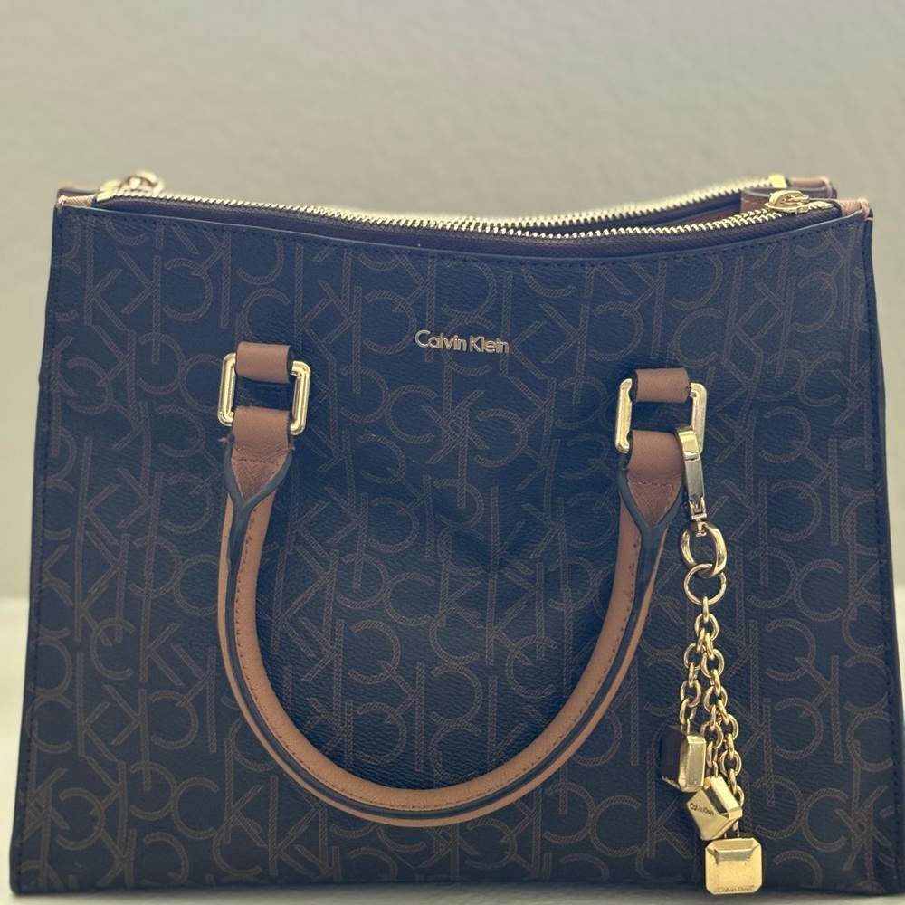 Calvin Klein Black and Brown Monogram Satchel